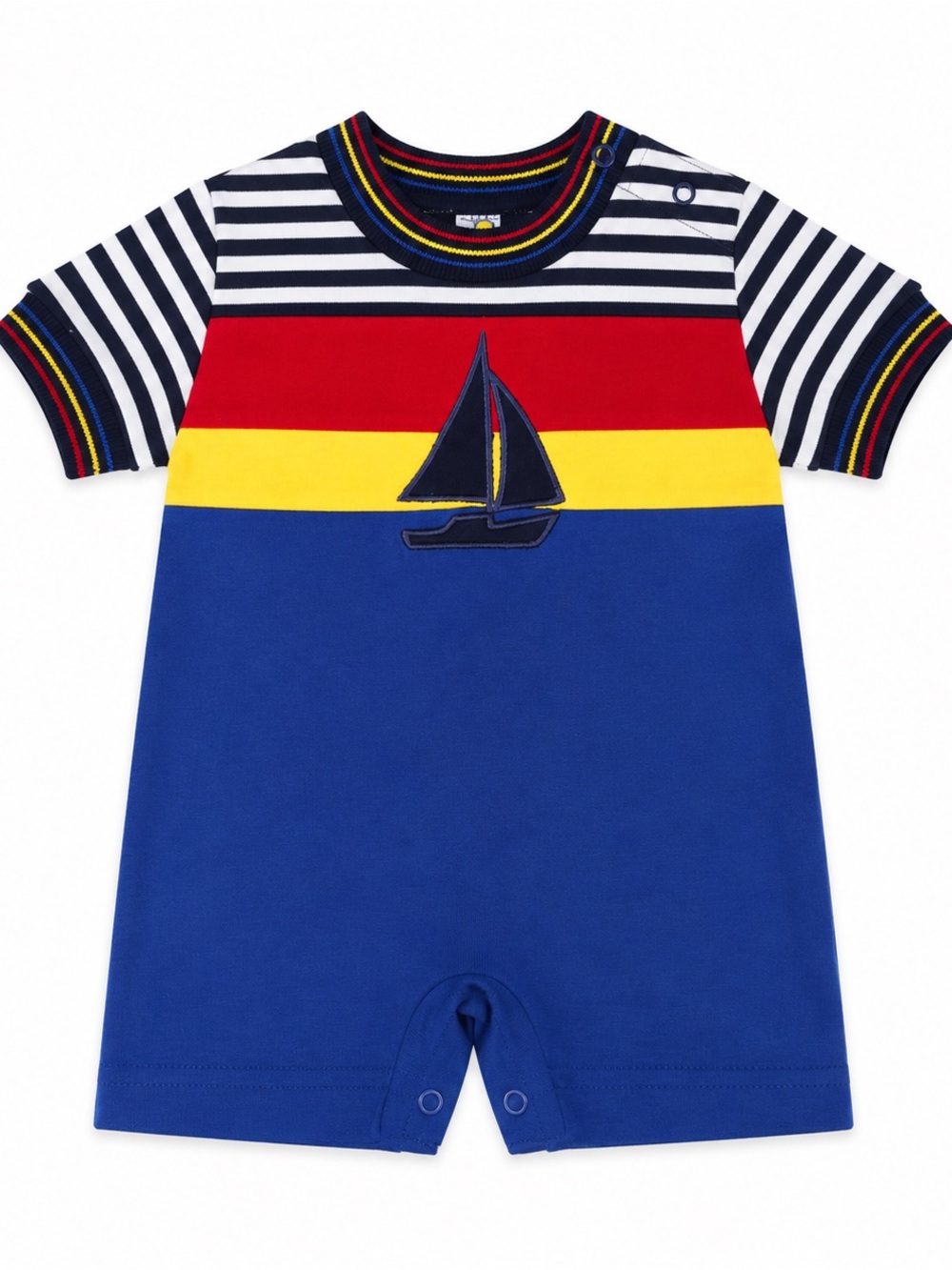 Florence Eiseman Red Yellow Blue Sailboat Stripe Romper